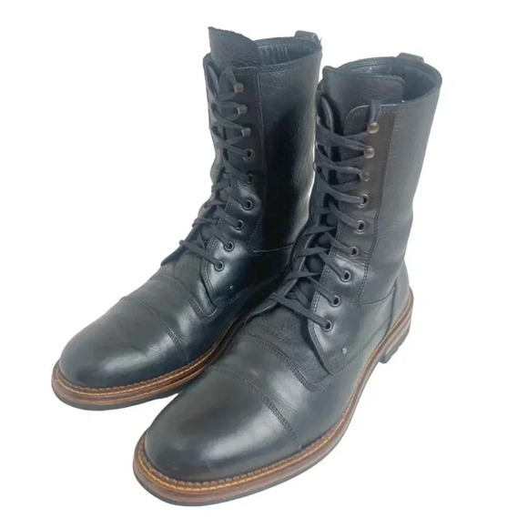 Bruno Magli Palatino Men's Black Pebbled Leather Combat Boots Size 12 - Picture 3 of 11